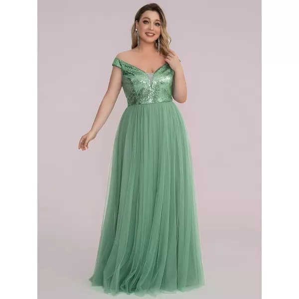 EverPretty Womens Plus Size V Neck Sequin Tulle A Line Formal Evening Dress 0277PZUSASage Green