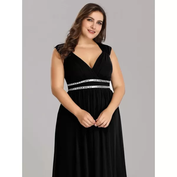 EverPretty Womens Plus Size VNeck Empire Waist Evening Party Maxi Dress 08697Black