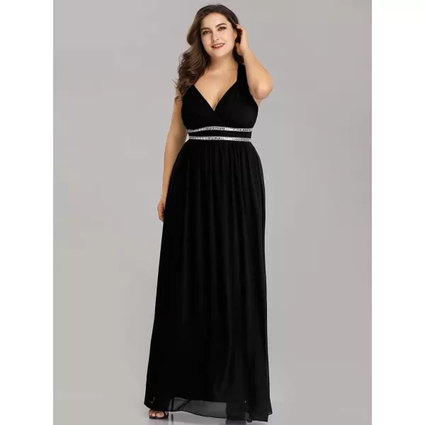 EverPretty Womens Plus Size VNeck Empire Waist Evening Party Maxi Dress 08697Black