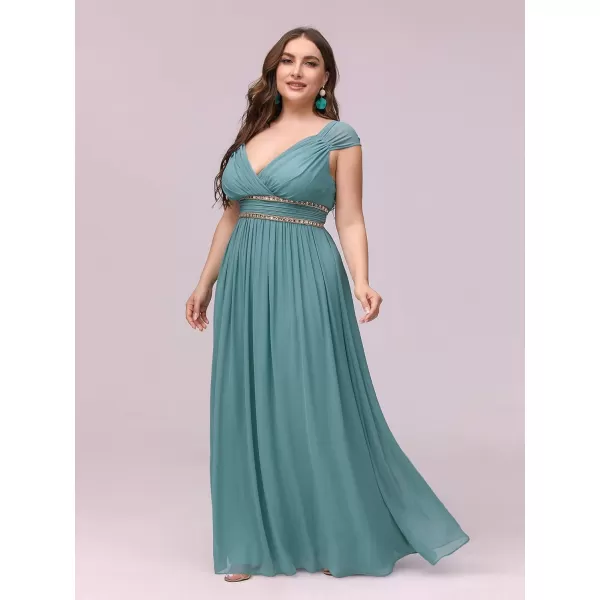 EverPretty Womens Plus Size VNeck Empire Waist Evening Party Maxi Dress 08697Blue