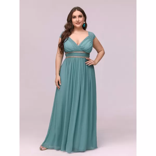 EverPretty Womens Plus Size VNeck Empire Waist Evening Party Maxi Dress 08697Blue