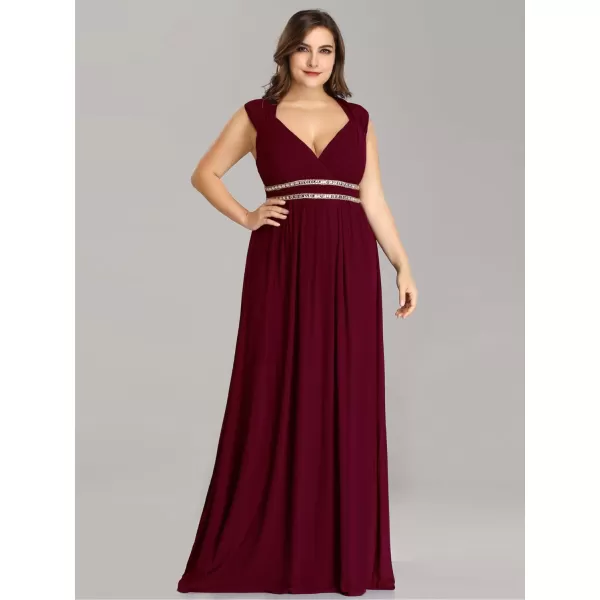 EverPretty Womens Plus Size VNeck Empire Waist Evening Party Maxi Dress 08697Burgundy