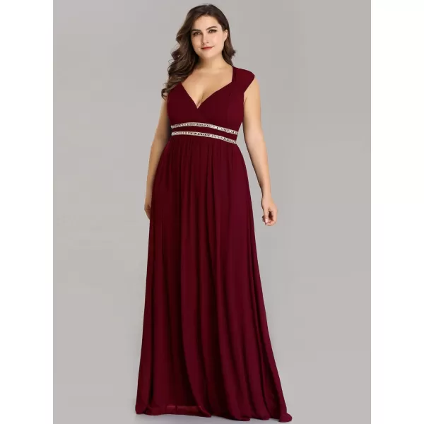 EverPretty Womens Plus Size VNeck Empire Waist Evening Party Maxi Dress 08697Burgundy