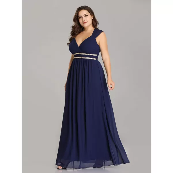 EverPretty Womens Plus Size VNeck Empire Waist Evening Party Maxi Dress 08697Navy