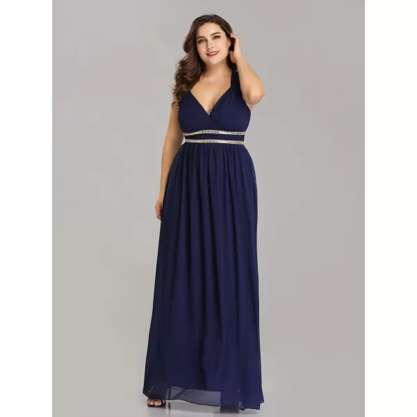 EverPretty Womens Plus Size VNeck Empire Waist Evening Party Maxi Dress 08697Navy