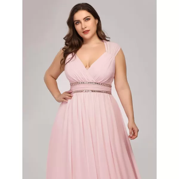 EverPretty Womens Plus Size VNeck Empire Waist Evening Party Maxi Dress 08697Pink