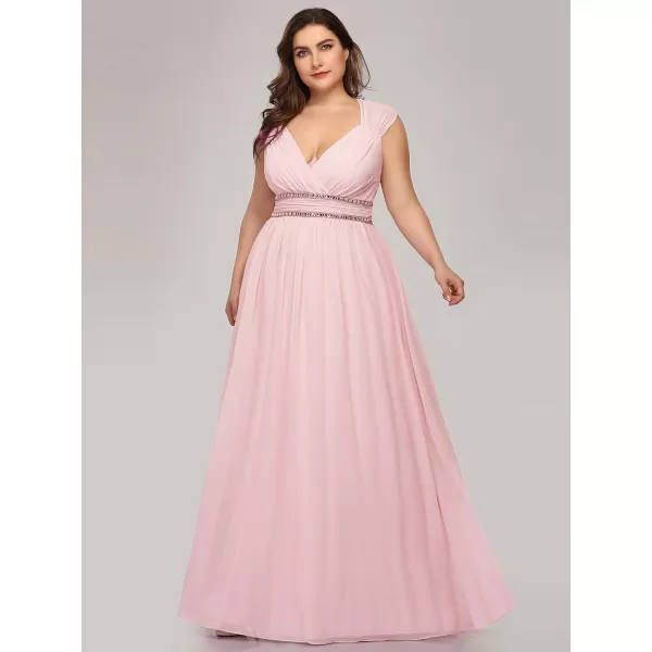 EverPretty Womens Plus Size VNeck Empire Waist Evening Party Maxi Dress 08697Pink