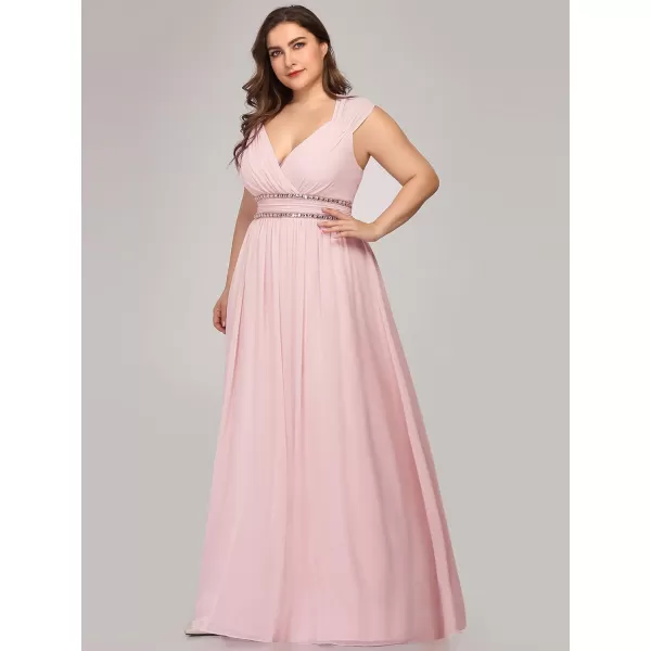 EverPretty Womens Plus Size VNeck Empire Waist Evening Party Maxi Dress 08697Pink