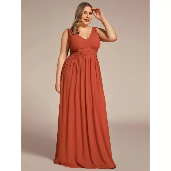 EverPretty Womens Plus Size VNeck Pleated Chiffon Maxi SemiFormal Dress Bridesmaid Dresses 09016DABurnt Orange