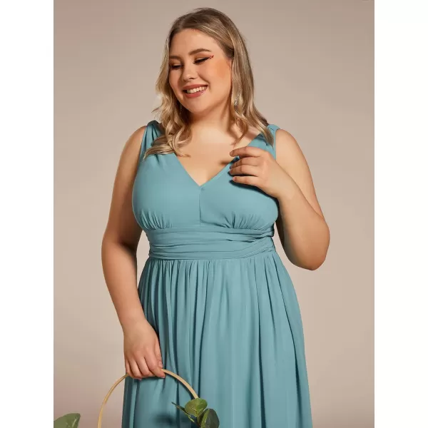 EverPretty Womens Plus Size VNeck Pleated Chiffon Maxi SemiFormal Dress Bridesmaid Dresses 09016DADusty Blue