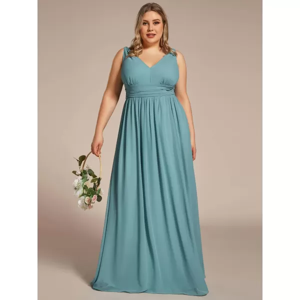 EverPretty Womens Plus Size VNeck Pleated Chiffon Maxi SemiFormal Dress Bridesmaid Dresses 09016DADusty Blue