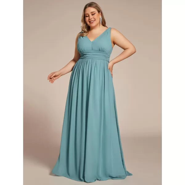 EverPretty Womens Plus Size VNeck Pleated Chiffon Maxi SemiFormal Dress Bridesmaid Dresses 09016DADusty Blue