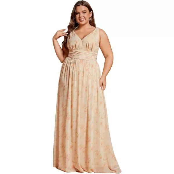 EverPretty Womens Plus Size VNeck Pleated Chiffon Maxi SemiFormal Dress Bridesmaid Dresses 09016DAGolden Roses