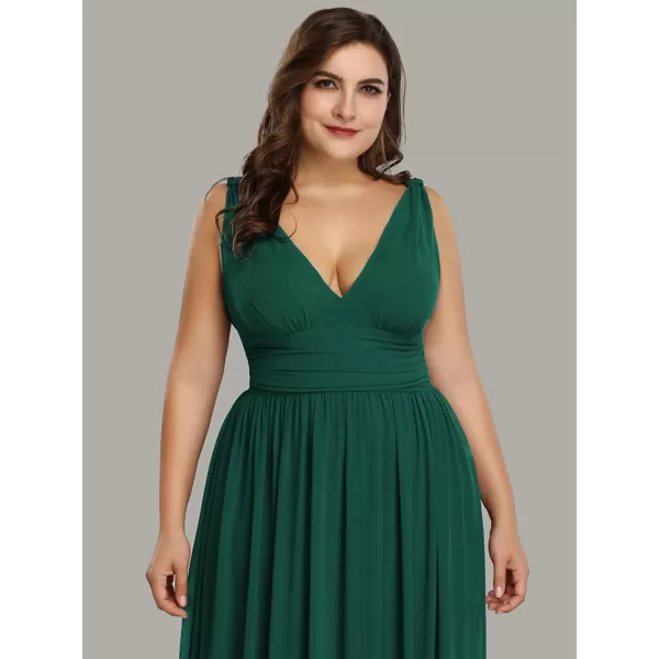 EverPretty Womens Plus Size VNeck Pleated Chiffon Maxi SemiFormal Dress Bridesmaid Dresses 09016DAGreen