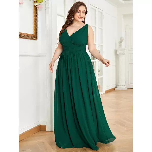 EverPretty Womens Plus Size VNeck Pleated Chiffon Maxi SemiFormal Dress Bridesmaid Dresses 09016DAGreen