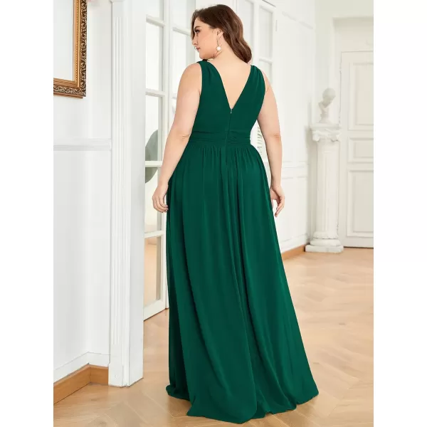 EverPretty Womens Plus Size VNeck Pleated Chiffon Maxi SemiFormal Dress Bridesmaid Dresses 09016DAGreen