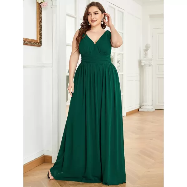 EverPretty Womens Plus Size VNeck Pleated Chiffon Maxi SemiFormal Dress Bridesmaid Dresses 09016DAGreen