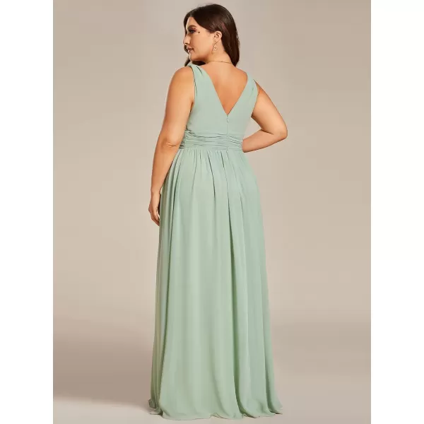 EverPretty Womens Plus Size VNeck Pleated Chiffon Maxi SemiFormal Dress Bridesmaid Dresses 09016DAMint Green