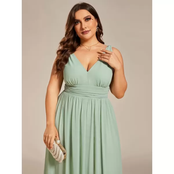 EverPretty Womens Plus Size VNeck Pleated Chiffon Maxi SemiFormal Dress Bridesmaid Dresses 09016DAMint Green