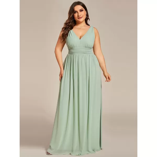 EverPretty Womens Plus Size VNeck Pleated Chiffon Maxi SemiFormal Dress Bridesmaid Dresses 09016DAMint Green