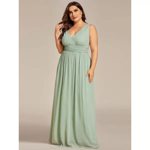 EverPretty Womens Plus Size VNeck Pleated Chiffon Maxi SemiFormal Dress Bridesmaid Dresses 09016DAMint Green