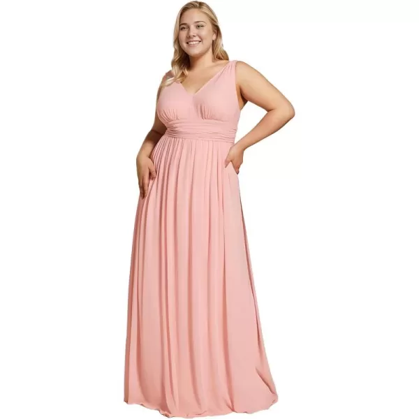 EverPretty Womens Plus Size VNeck Pleated Chiffon Maxi SemiFormal Dress Bridesmaid Dresses 09016DAPink