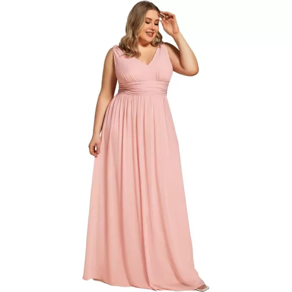 EverPretty Womens Plus Size VNeck Pleated Chiffon Maxi SemiFormal Dress Bridesmaid Dresses 09016DAPink