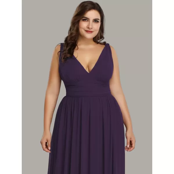 EverPretty Womens Plus Size VNeck Pleated Chiffon Maxi SemiFormal Dress Bridesmaid Dresses 09016DAPurple