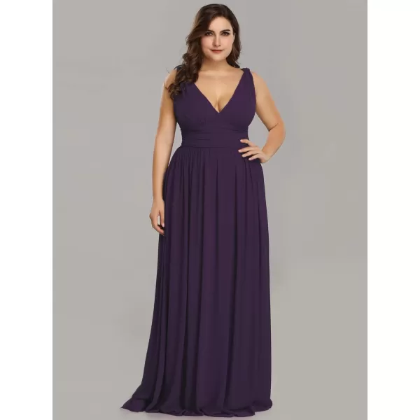 EverPretty Womens Plus Size VNeck Pleated Chiffon Maxi SemiFormal Dress Bridesmaid Dresses 09016DAPurple