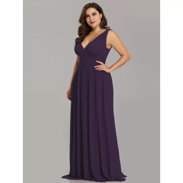 EverPretty Womens Plus Size VNeck Pleated Chiffon Maxi SemiFormal Dress Bridesmaid Dresses 09016DAPurple