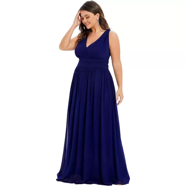 EverPretty Womens Plus Size VNeck Pleated Chiffon Maxi SemiFormal Dress Bridesmaid Dresses 09016DARoyal Blue