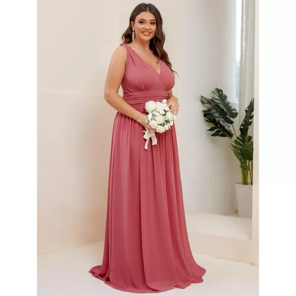 EverPretty Womens Plus Size VNeck Pleated Chiffon Maxi SemiFormal Dress Evening Dresses 09016PZUSACame Brown