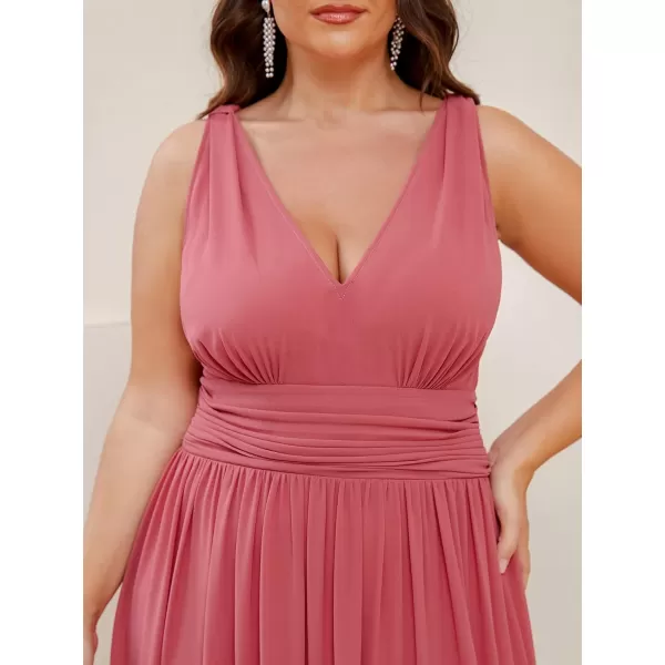 EverPretty Womens Plus Size VNeck Pleated Chiffon Maxi SemiFormal Dress Evening Dresses 09016PZUSACame Brown