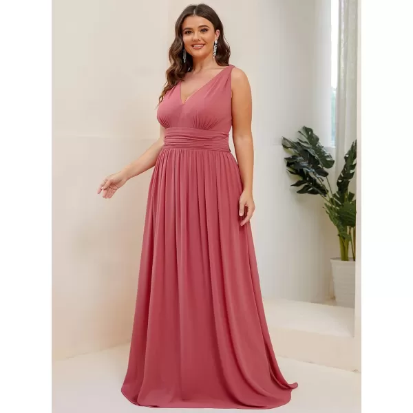 EverPretty Womens Plus Size VNeck Pleated Chiffon Maxi SemiFormal Dress Evening Dresses 09016PZUSACame Brown