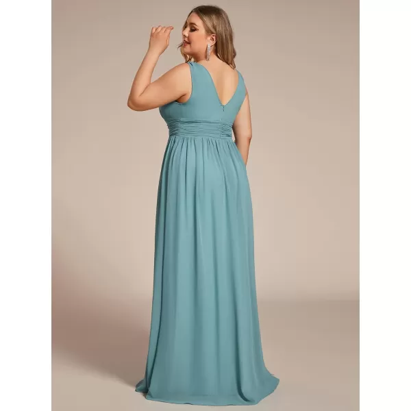 EverPretty Womens Plus Size VNeck Pleated Chiffon Maxi SemiFormal Dress Evening Dresses 09016PZUSADusty Blue