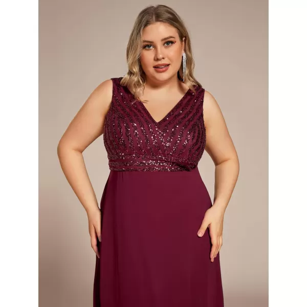 EverPretty Womens Plus Size VNeck Sparkle Evening Dresses with Long Sleeves 0751PZBburgundy