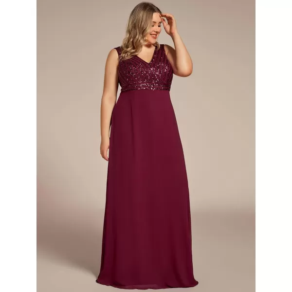 EverPretty Womens Plus Size VNeck Sparkle Evening Dresses with Long Sleeves 0751PZBburgundy