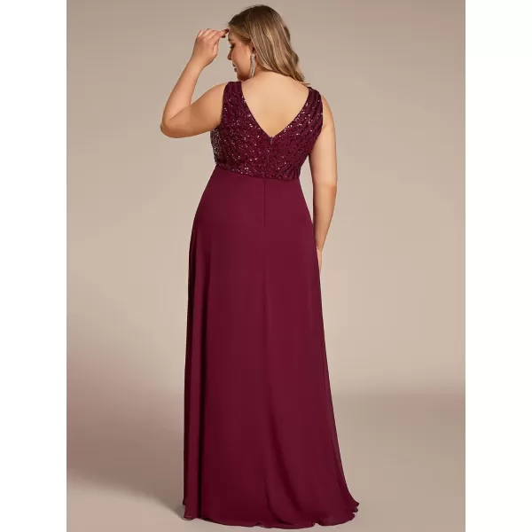 EverPretty Womens Plus Size VNeck Sparkle Evening Dresses with Long Sleeves 0751PZBburgundy