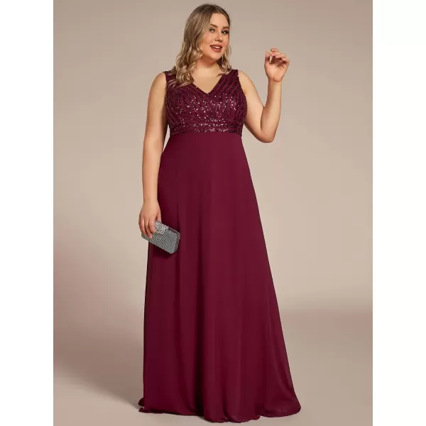 EverPretty Womens Plus Size VNeck Sparkle Evening Dresses with Long Sleeves 0751PZBburgundy