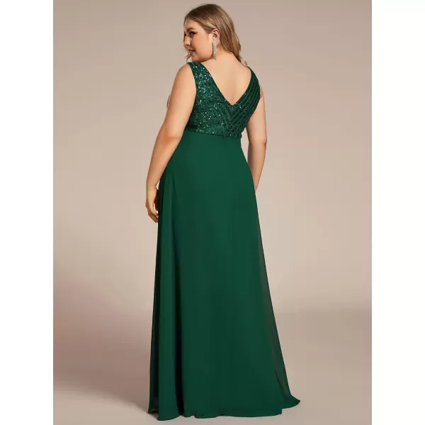 EverPretty Womens Plus Size VNeck Sparkle Evening Dresses with Long Sleeves 0751PZBdark Green