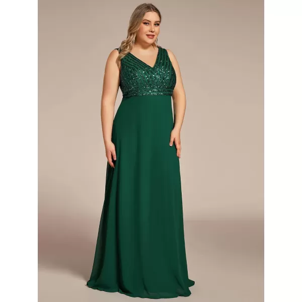 EverPretty Womens Plus Size VNeck Sparkle Evening Dresses with Long Sleeves 0751PZBdark Green