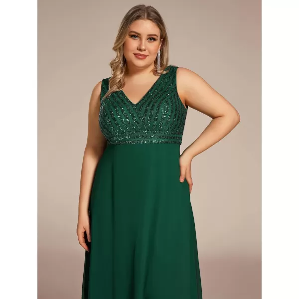 EverPretty Womens Plus Size VNeck Sparkle Evening Dresses with Long Sleeves 0751PZBdark Green