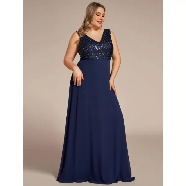 EverPretty Womens Plus Size VNeck Sparkle Evening Dresses with Long Sleeves 0751PZBnavy Blue