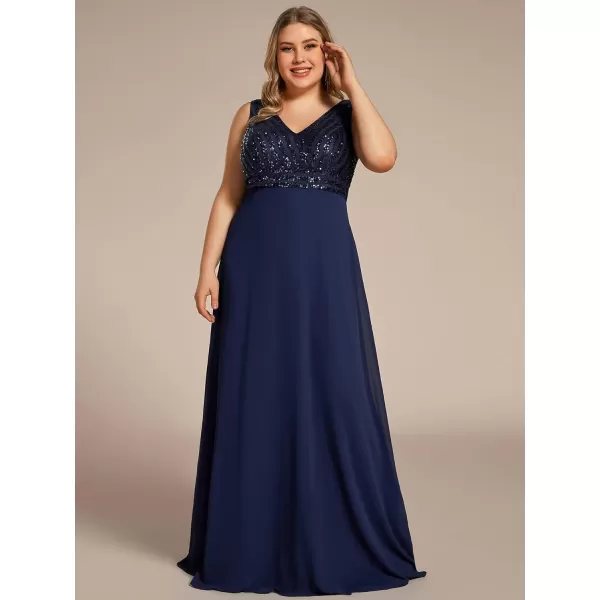EverPretty Womens Plus Size VNeck Sparkle Evening Dresses with Long Sleeves 0751PZBnavy Blue