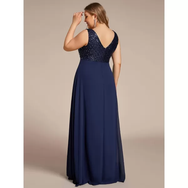 EverPretty Womens Plus Size VNeck Sparkle Evening Dresses with Long Sleeves 0751PZBnavy Blue