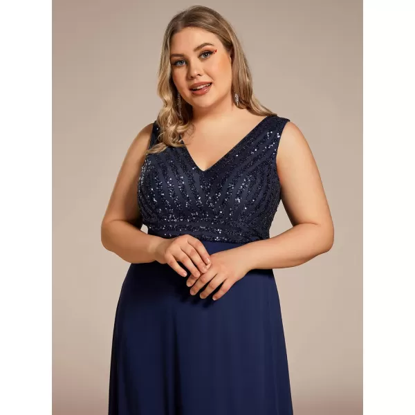 EverPretty Womens Plus Size VNeck Sparkle Evening Dresses with Long Sleeves 0751PZBnavy Blue