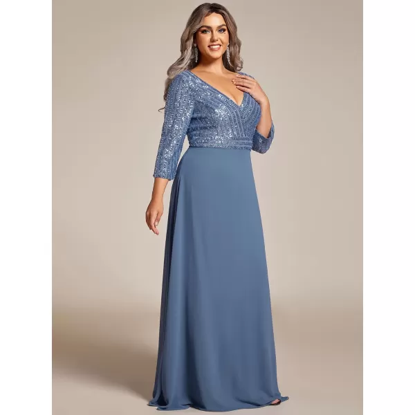 EverPretty Womens Plus Size VNeck Sparkle Evening Dresses with Long Sleeves 0751PZDusty Navy