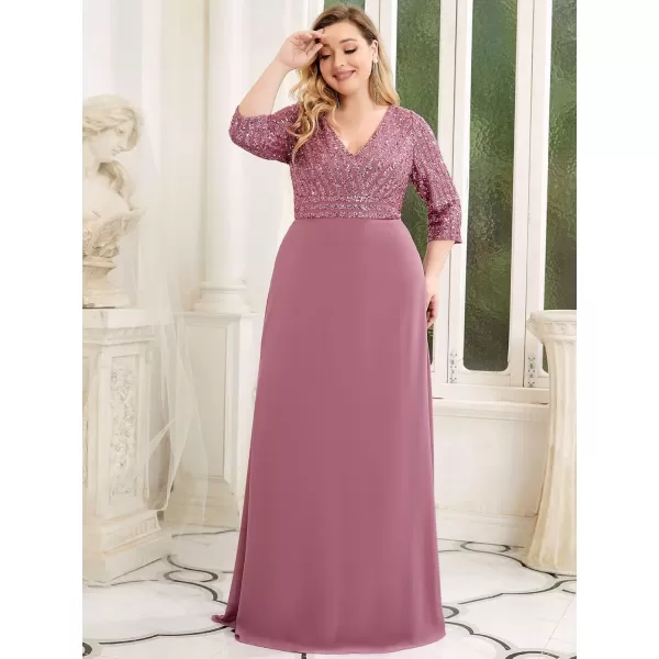 EverPretty Womens Plus Size VNeck Sparkle Evening Dresses with Long Sleeves 0751PZOrchid