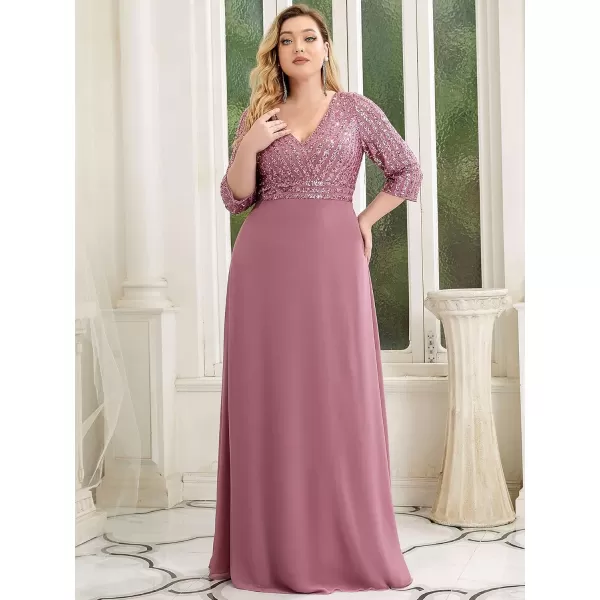 EverPretty Womens Plus Size VNeck Sparkle Evening Dresses with Long Sleeves 0751PZOrchid