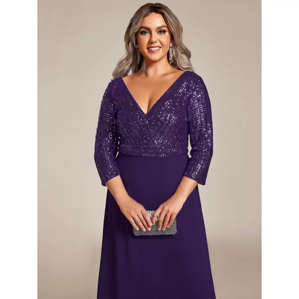 EverPretty Womens Plus Size VNeck Sparkle Sequins Chiffon Long Sleeves Formal Dresses 0751PZDeep Purple